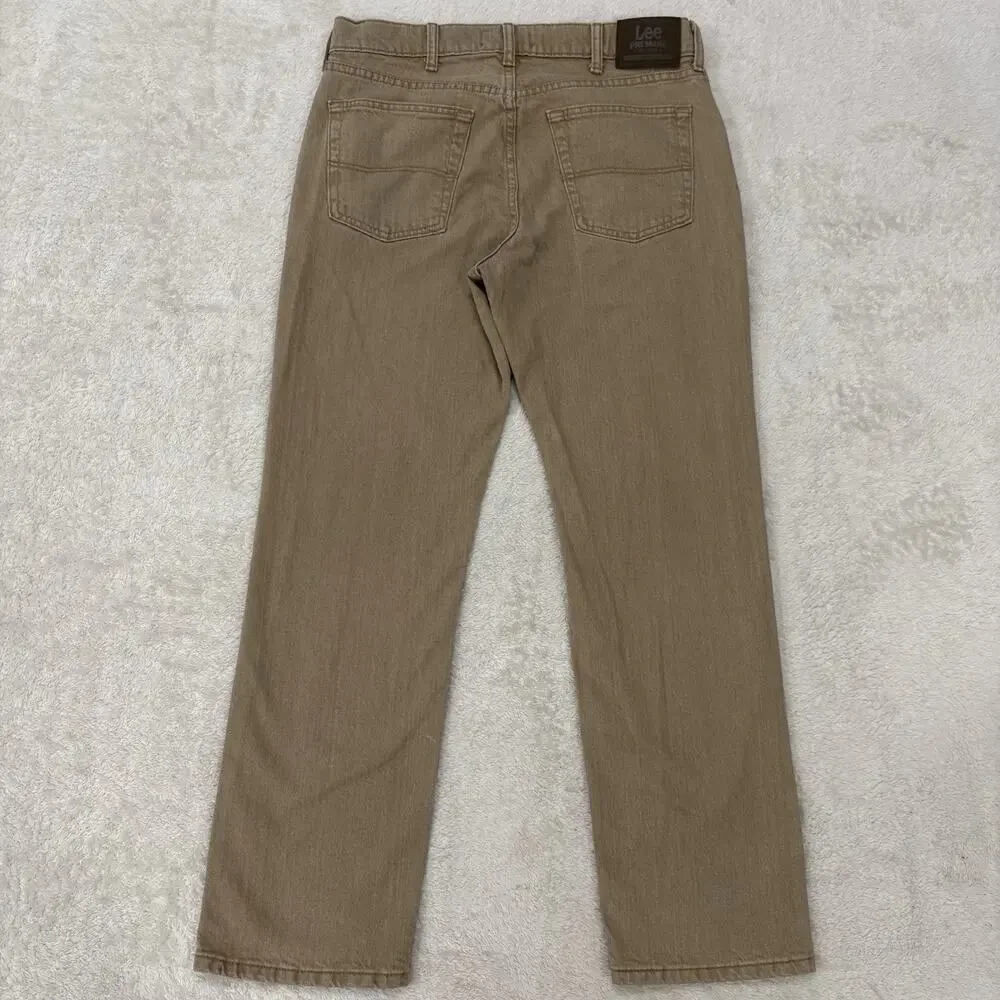Lee Premium Select Jeans Mens 34x30 Tan Classic Fit Straight Leg Stretch Denim